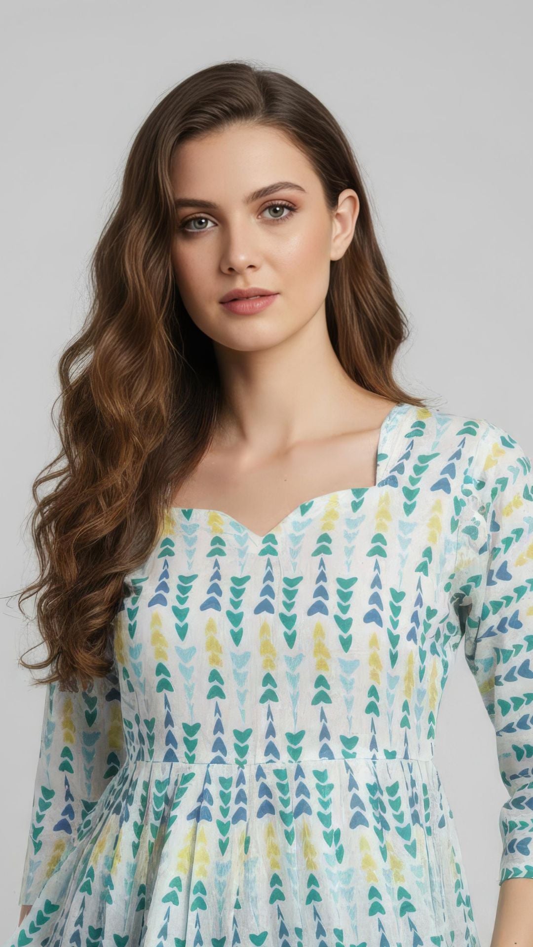 White with Teal Green Pure Cotton Peplum Short Kurti