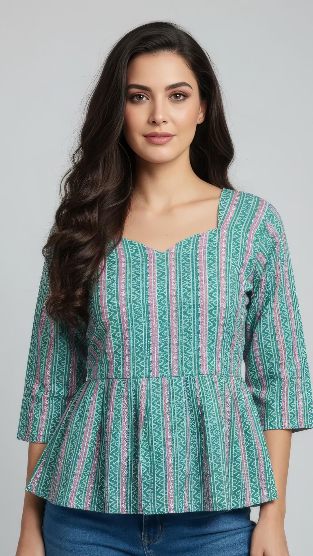 Teal Green Pure Cotton Peplum Short Kurti