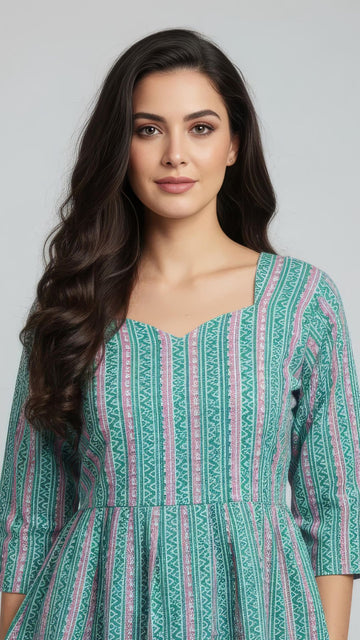 Teal Green Pure Cotton Peplum Short Kurti