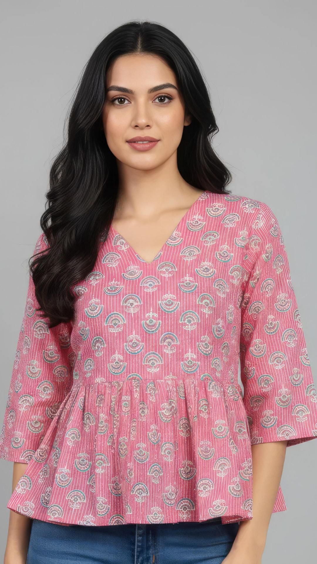 Pink Pure Cotton Peplum Short Kurti