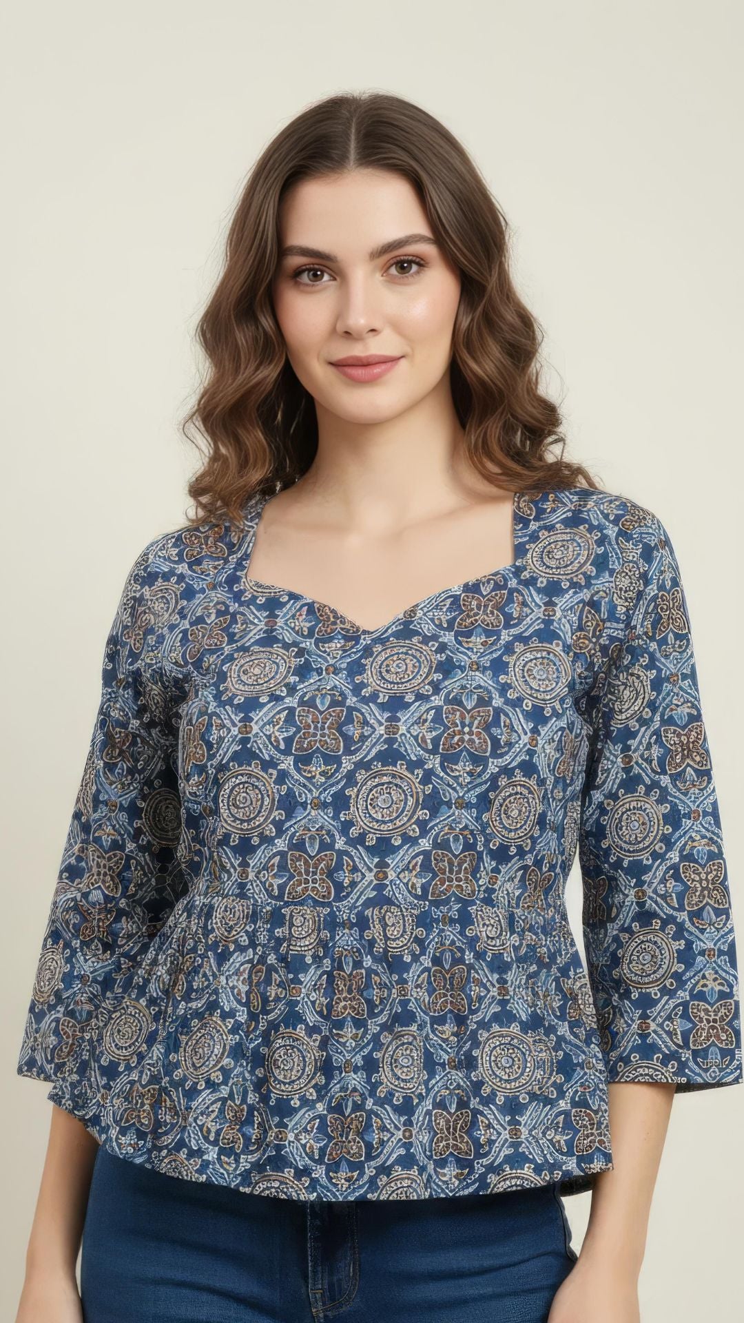 Blue Pure Cotton Peplum Short Kurti