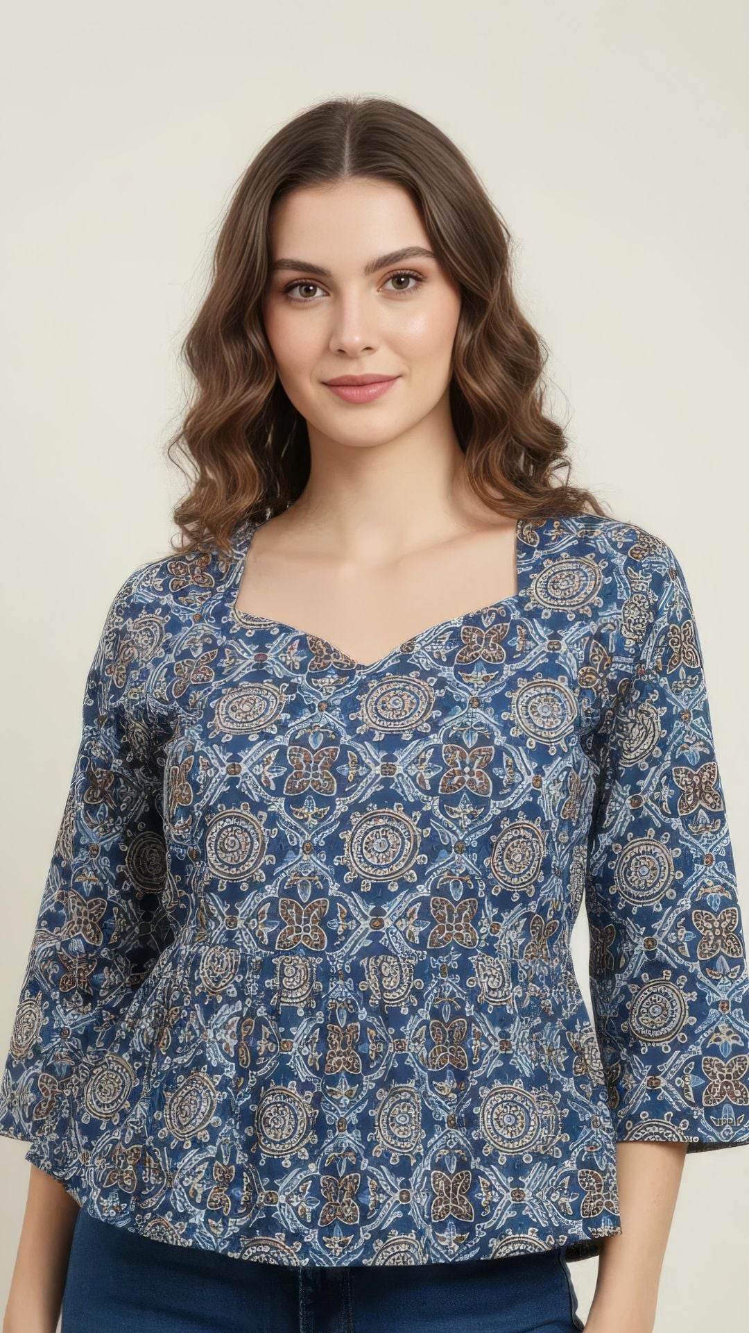 Blue Pure Cotton Peplum Short Kurti