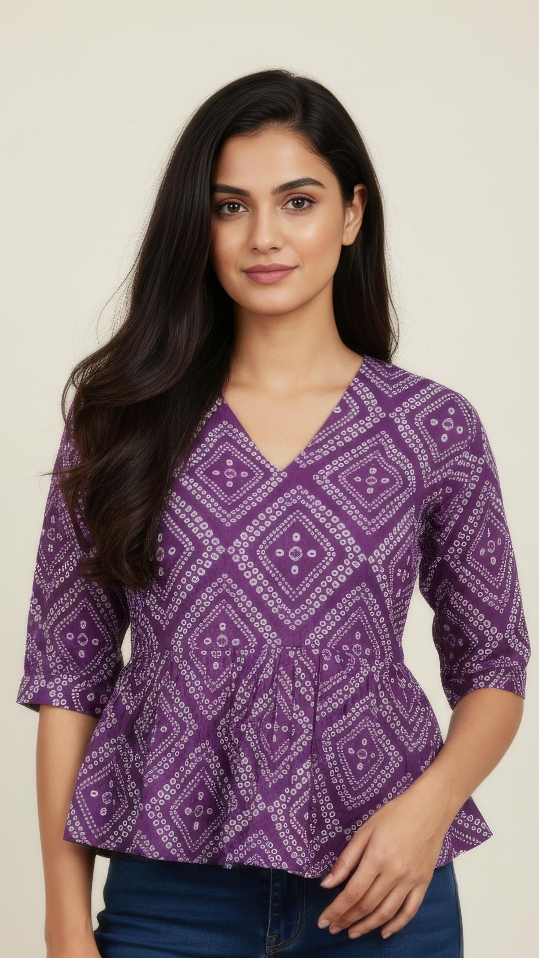 Dark Purple Pure Cotton Peplum Short Kurti