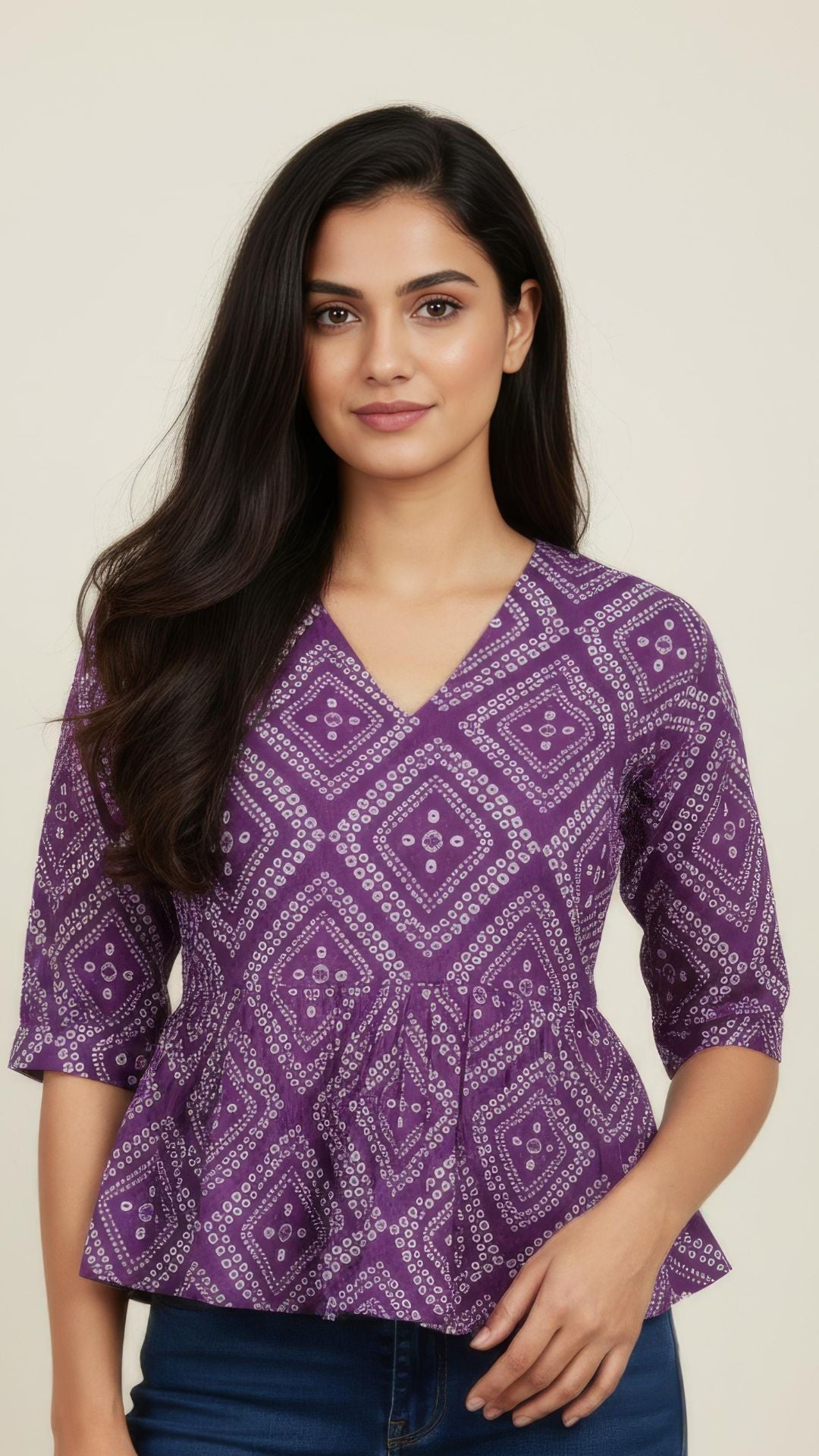 Dark Purple Pure Cotton Peplum Short Kurti