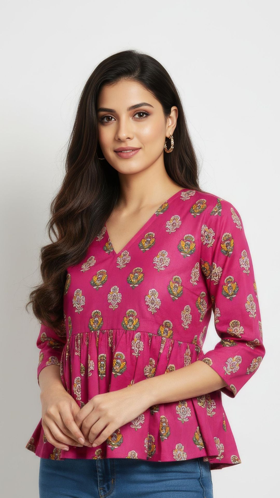 Rani Pink Pure Cotton Peplum Short Kurti
