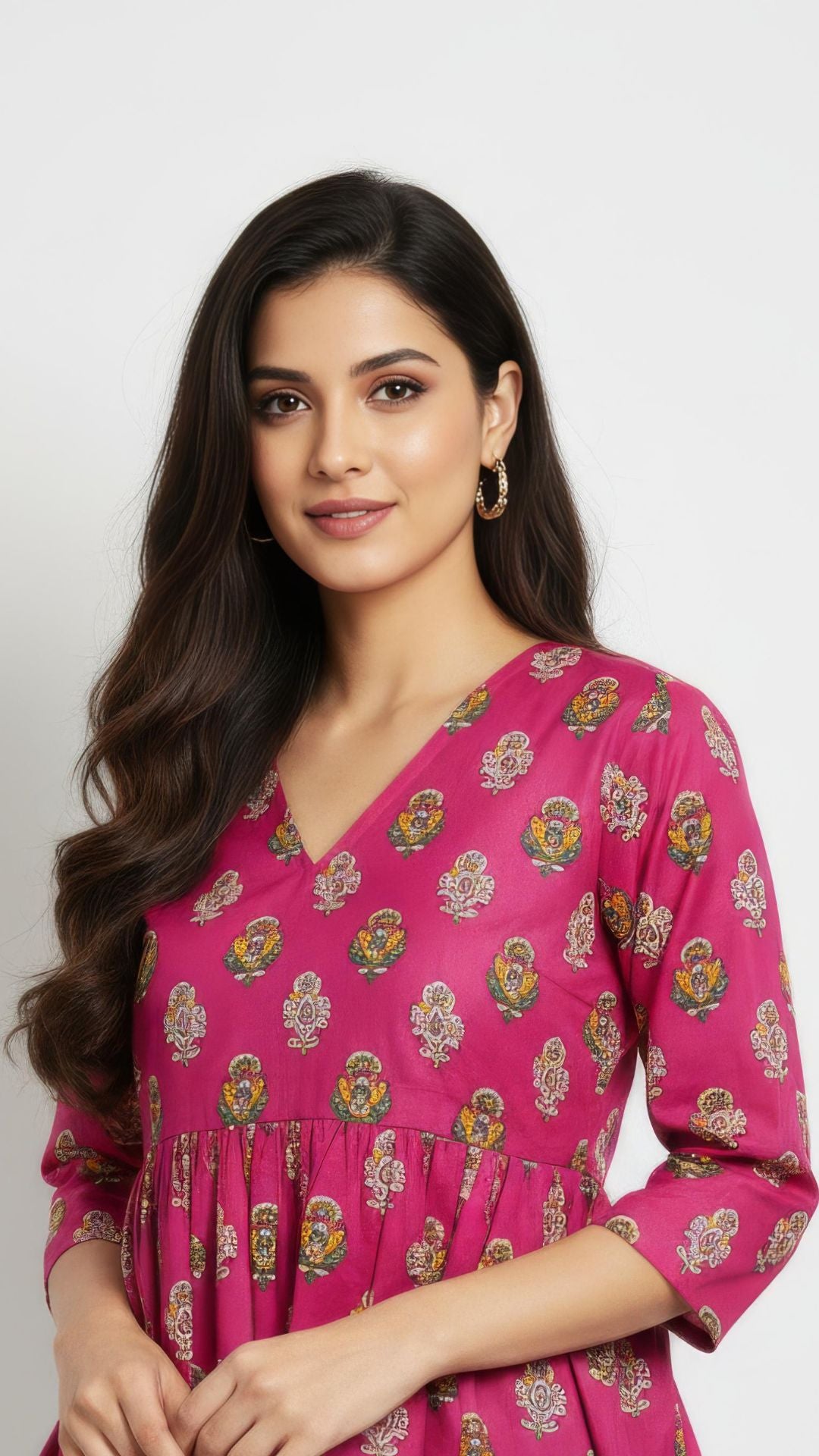 Rani Pink Pure Cotton Peplum Short Kurti