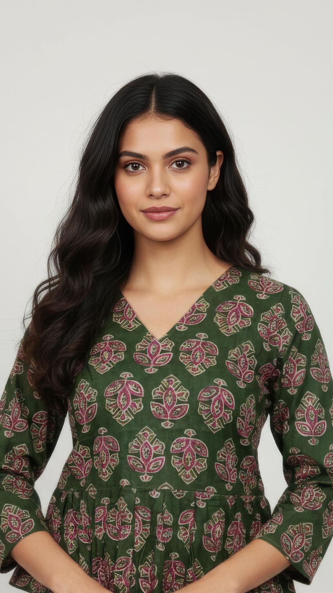 Dark Green Pure Cotton Peplum Short Kurti