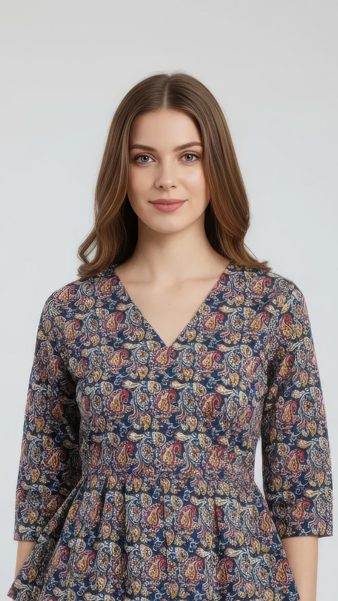 Blue Kalamkari Printed Pure Cotton Peplum Short Kurti