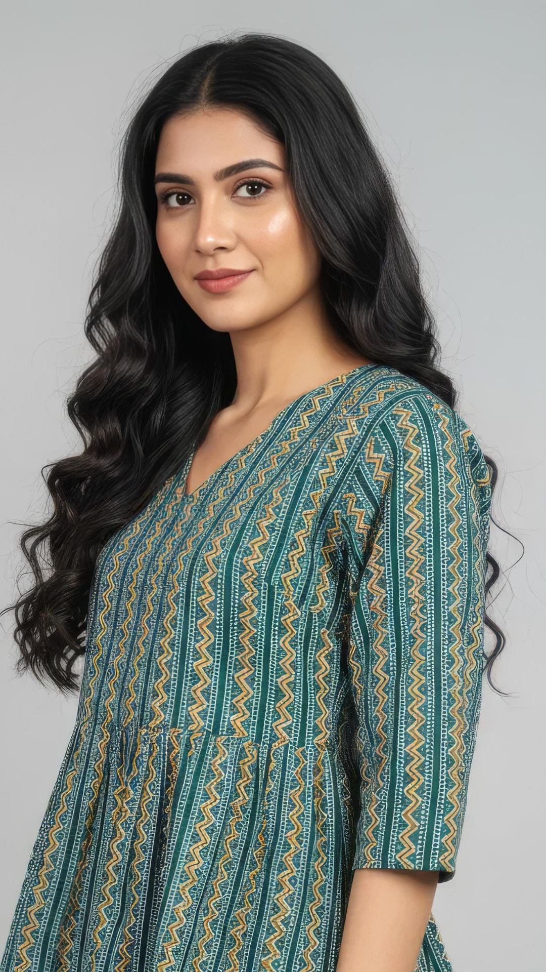 Green Pure Cotton Peplum Short Kurti