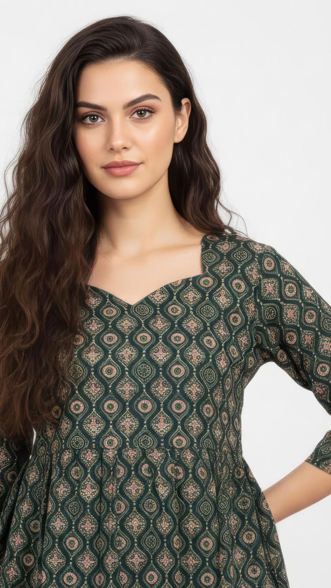 Green Pure Cotton Peplum Short Kurti