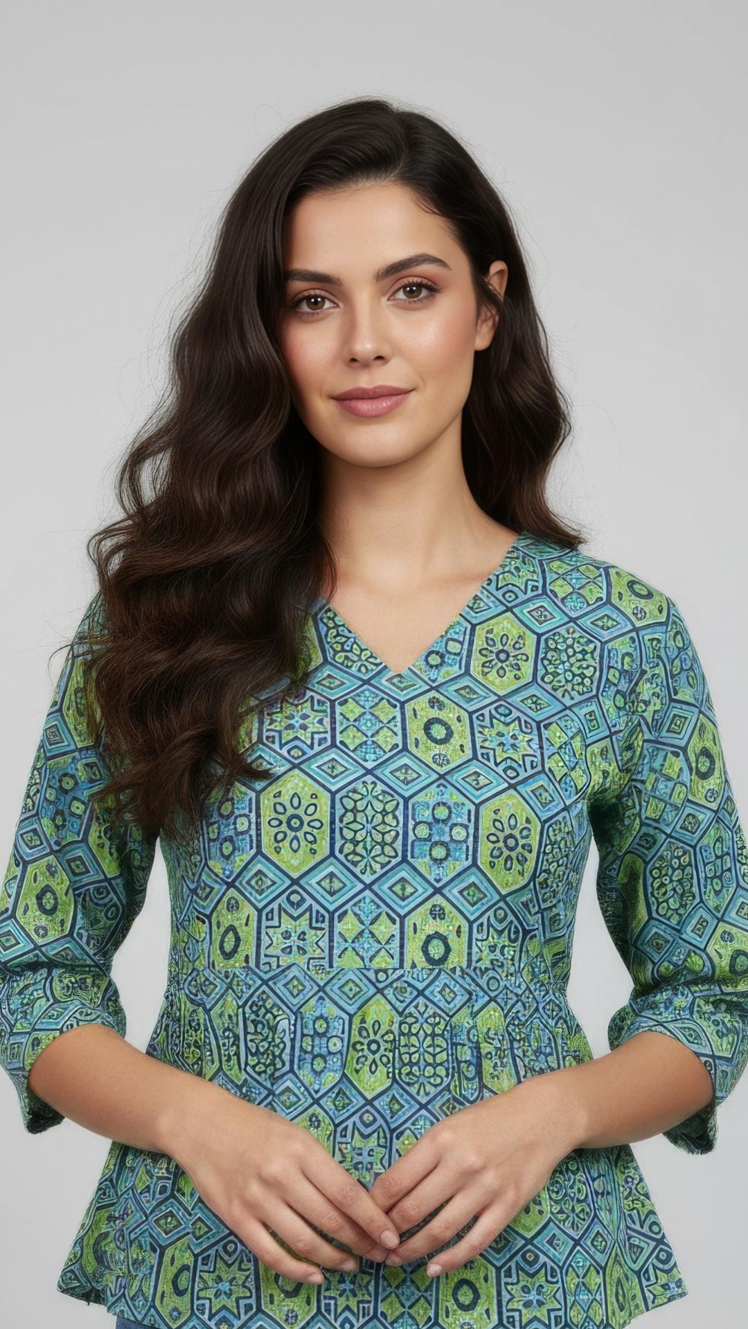 Green Pure Cotton Peplum Short Kurti